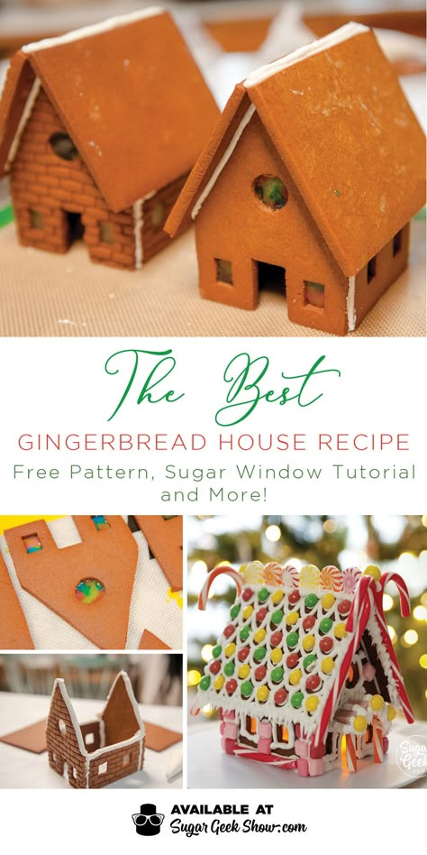 The best gingerbread house recipe! Super strong, no-spread dough, free gingerbread house pattern, how to make sugar windows for gingerbread houses and more! Gingerbread House Pattern, Homemade Gingerbread House, Gingerbread House Patterns, Gingerbread House Recipe, Gingerbread House Template, Cool Gingerbread Houses, How To Make Gingerbread, Gingerbread House Parties, Make A Gingerbread House