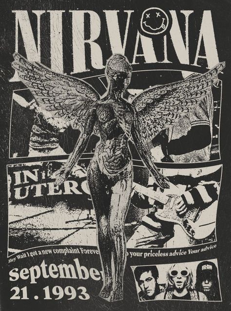 90s Grunge Poster Prints, Punk Posters Vintage, Retro Posters Music, Vintage Nirvana Poster, Posters To Print Aesthetic, Poster Vintage Retro Music, Nivarna Poster, Band Wall Art, Retro Room Posters