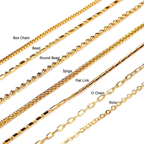 Box Chain Gold, Chain Types, Men Chain, Gold Chain Designs For Women, Mens Chain Designs, Gold Jewellery India, Necklace Chain Types, Jewelry Knowledge, Casual Necklaces