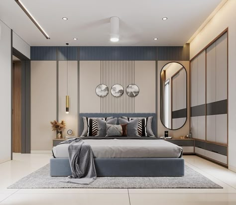 Modern Office Bedroom, Boys Bedroom Wallpaper, Designs For Living Room, Navy Blue And Beige, Office Bedroom Decor, Parents Bedroom, Contemporary Bedroom Design, Kids Room Interior Design, Modern Bedroom Interior