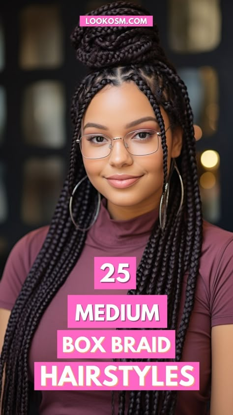 25 Unique Medium Box Braid Hairstyles Half Moon Parts Braids, Braid Medium Hairstyles, Styles For Braided Hair Black Women, Long Knotless Box Braids Styles, Mixed Women Braids, Women’s Box Braids, Cheap Braids For Black Women, Medium Braid Styles For Black Women, Box Braids Ideas Medium