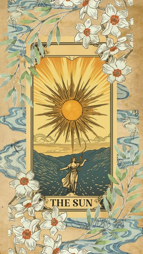 Sun Aesthetic Wallpaper, Tarot Wallpapers, Sun Tarot Card, The Sun Tarot Card, The Sun Tarot, Spiritual Wallpaper, Cocoppa Wallpaper, Tarot Cards Art, Hippie Wallpaper