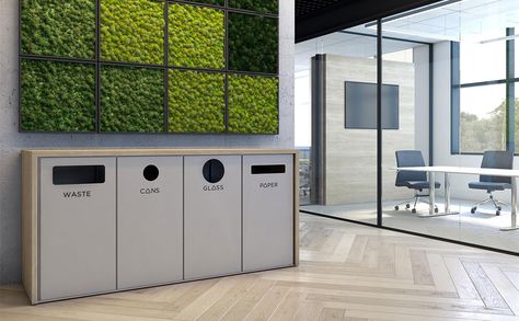 Office Recycling Bins, Application Ideas, Office Canteen, Recycle Bins, Office Bin, Recycling Station, Office Furniture Solutions, Fill The Frame, Built In Cabinet