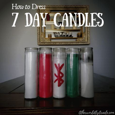 7 Day Candles: How to Dress Glass Jar Candles for Spells Candles For Spells, Magic For Beginners, Candle Colors, Candle Making For Beginners, Candle Color Meanings, Candle Magic Spells, Witchcraft Candles, Saint Candles, Candle Reading