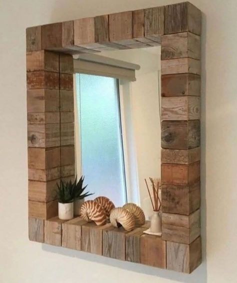 Driftwood Mirror, Wooden Mirror Frame, Woodworking Shop Layout, Rustic Mirrors, Woodworking Furniture Plans, Wooden Mirror, Into The Wood, Wood Mirror, Mirror Frame