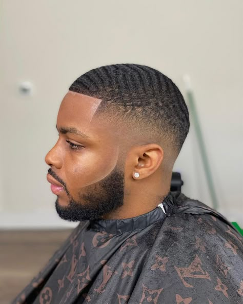 Black Men Hairstyles Fade Waves, Hair Fades For Men Black, Faded Waves Haircut, Wave Mens Hair, Black Man Waves Haircut, Waves Fade Black Men, Type Of Haircut Men, Black Mens Hairstyles Fade Short, Wave Fade Haircut