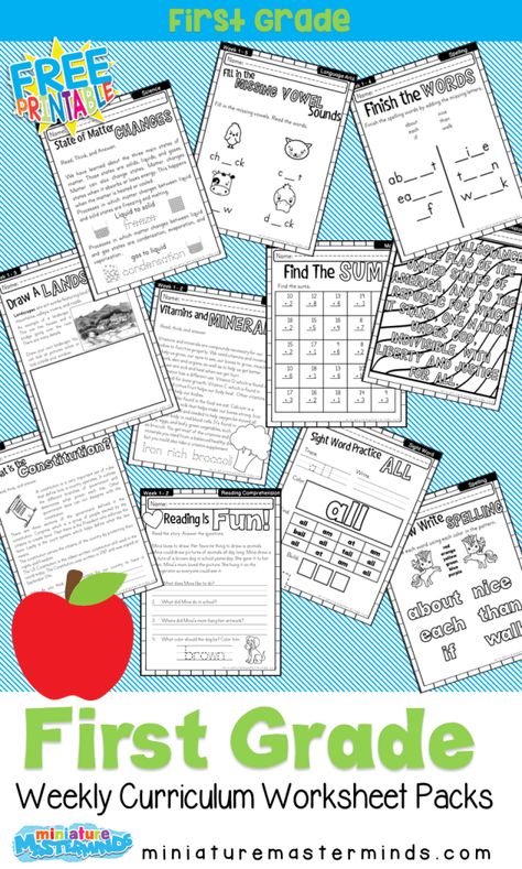 Free Printable First Grade Curriculum Book ⋆ Miniature Masterminds Homeschooling First Grade, 1st Grade Curriculum, Homeschool 1st Grade, First Grade Homeschool, First Grade Books, 1st Grade Homeschool, Summer School Activities, Home School Curriculum, First Grade Curriculum