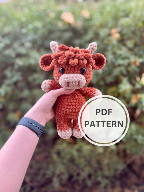 Western Crochet Patterns, Farm Animal Crochet, Cow Amigurumi Pattern, Crochet Highland Cow, Crochet Pattern Cow, Western Nursery, Crocheted Cow Pattern, Plushie Crochet, Amigurumi Cow