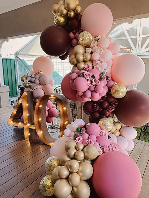 40th Bday Balloons, Burgundy And Rose Gold Birthday Party, Velvet Party Decor, Pink Burgundy Gold Party, Burgundy Pink Gold Party, Burgundy Pink And Gold Party Decorations, Burgandy Pink Birthday Decor, 40th Birthday Balloons For Woman, 40th Birthday Styling