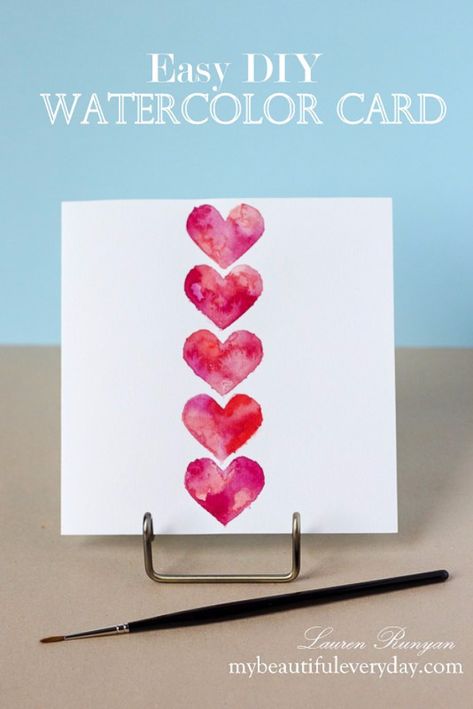 50 Thoughtful Handmade Valentines Cards https://diyjoy.com/diy-valentines-day-cards/ Diy Watercolor Cards, Valentines Day Cards Diy, Valentines Day Cards Handmade, Valentines Watercolor, Diy Valentines Cards, Watercolor Hearts, Simple Cards Handmade, Card Easy, Valentine Cards Handmade