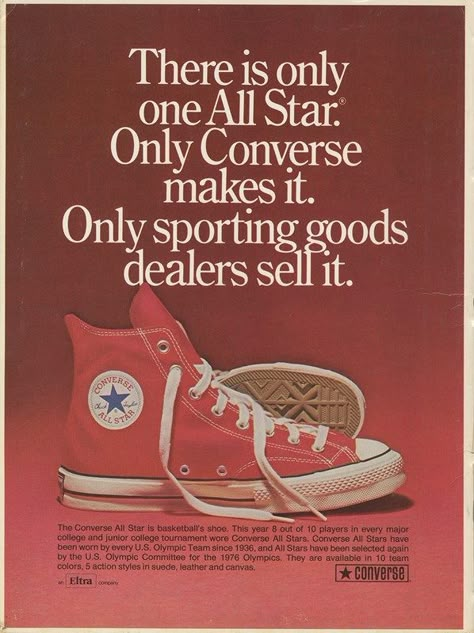 Converse advertisement 1973 80s Editorial, Iklan Vintage, 80s Ads, Vintage Poster Design, Retro Posters, Old Advertisements, 카드 디자인, Poster Ads, Retro Advertising