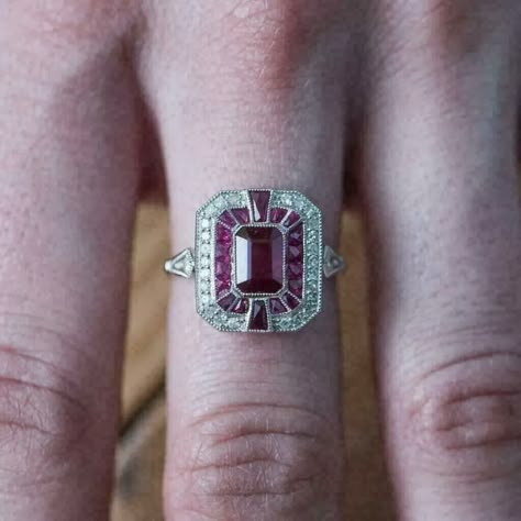 Art Deco 1 CT Red Emerald Cut Simulated Diamond Wedding Antique 925 Silver Ring | eBay Ruby Diamond Engagement Ring, Bijoux Art Deco, Emerald Cut Diamond Engagement Ring, Emerald Cut Diamond Engagement, Unique Fashion Jewelry, Estate Rings, Art Deco Wedding Rings, Handmade Engagement Rings, Bezel Set Ring