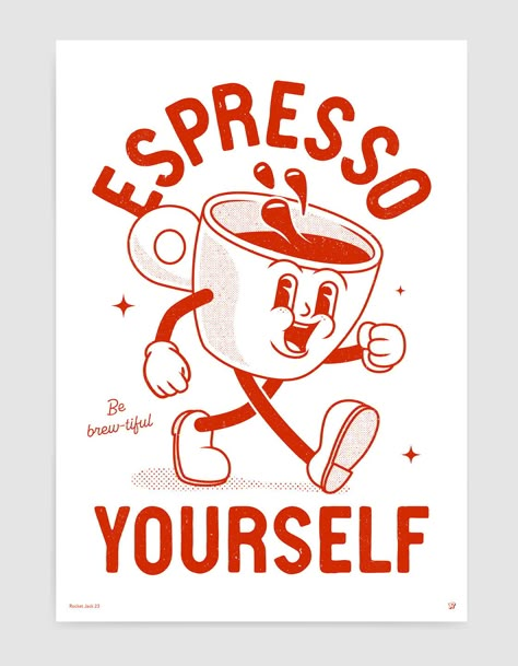 Hey coffee addict, this ones for you. Personalisation Add your own message to make it unique, such as a name, place or special occasion (see listing images for examples). Retro Shirt Design, Espresso Yourself, Tree Drawings Pencil, Coffee Art Print, Vintage Poster Design, Coffee Illustration, Retro Coffee, Red Art Print, Coffee Poster