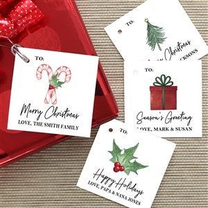 Christmas Tags Watercolor, Homemade Christmas Tags, Christmas Gift Tags Stampin Up, Watercolor Christmas Gift Tags, Tags Stampin Up, Library Christmas, Black Gift Tags, Christmas Gift Tags Handmade, Christmas Season Greetings