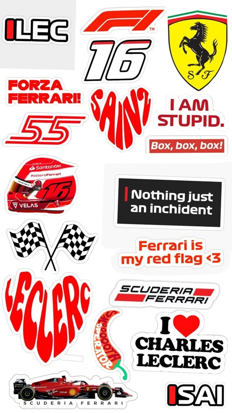 F1 Points System, F1 Aesthetic Stickers, F1 Stickers Printable Aesthetic, F1 Stickers Printable, F1 Ferrari Wallpapers, Ferrari Stickers, Car Stickers Aesthetic, Formula 1 Stickers, F1 Journal