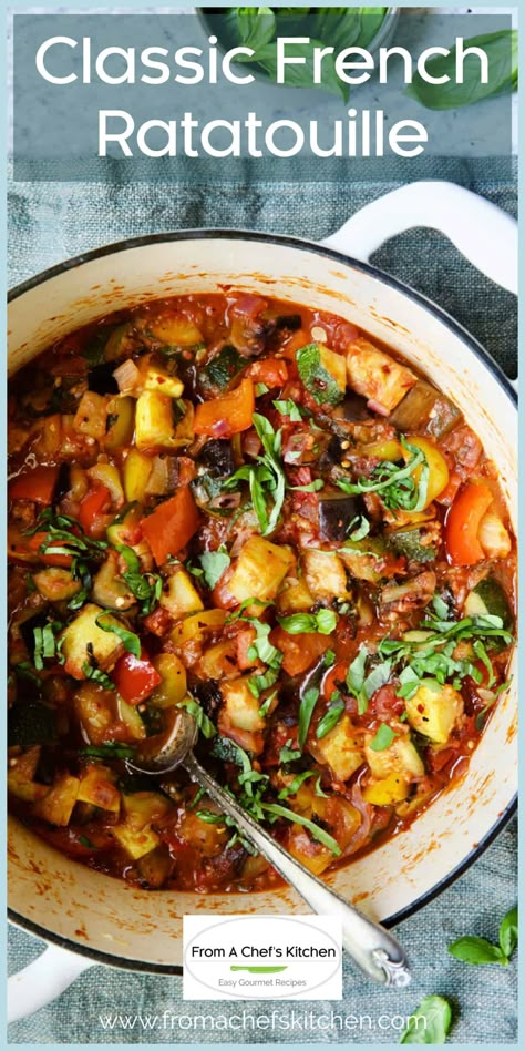 Traditional French Ratatouille Recipe Eggplant Ratatouille, French Ratatouille Recipe, French Ratatouille, Domestic Science, Vegetarian Entree, Eggplant Zucchini, Ratatouille Recipe, Elegant Entertaining, Summer Veggies