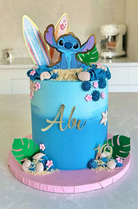 stitch birthday cake, stitch cake, cute stitch birthday cake, stitch birthday cake design Cute Stitch Birthday Cakes, Buttercream Stitch Cake, Birthday Cakes 10 Girl, Stitch Birthday Cupcake Ideas, Lilo Stitch Birthday Cake, Stitch Hawaiian Cake, Lili And Stitch Cake, Stitch Cake Girl, Disney Birthday Cake Ideas