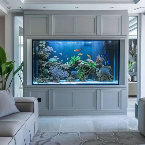 Fish Tank Media Wall | Dean Watson Furniture Wall Fish Tank Ideas Living Rooms, Fish Tanks In Walls, Aquarium In The Wall, Fish Tank In Wall Built Ins, Built In Aquarium The Wall, Office With Fish Tank, Fish Tank Wall Aquarium Design, Media Wall With Fish Tank, Fish Tank Wall Ideas