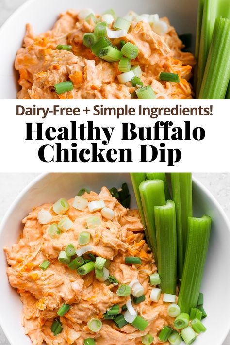 Dairy Free Cream Cheese Dip, Non Dairy Dips, Kid Dinner, Healthy Buffalo Chicken Dip, Healthy Dip Recipes, Wooden Skillet, Dairy Free Dips, Dairy Free Appetizers, Buffalo Dip