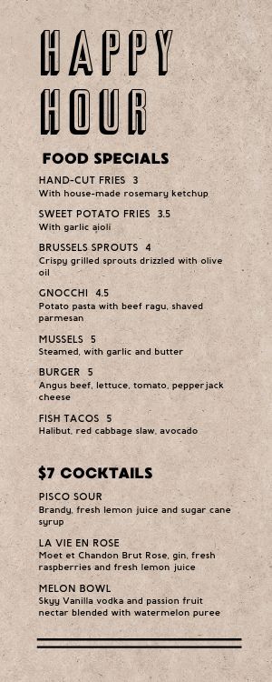 Happy Hour Menu Design, Happy Hour Menu Ideas, Bar Specials, Drink Menu Design, Happy Hour Bar, Butter Burgers, Happy Hour Food, Red Cabbage Slaw, Great Graphic Design