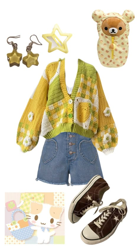 Summer breeze! #fashion #outfitinspo #aesthetic #ootd #style #pretty #beauty #love #summer Yellow Trendy Outfits, Happy Core Aesthetic Outfits, Cartoon Fashion Inspired Outfits, Crochet Aesthetic Outfits, Yellow Fits Aesthetic, Bright Outfits Summer, Sunny Aesthetic Outfits, Summer Themed Outfits, Fun Aesthetic Outfits