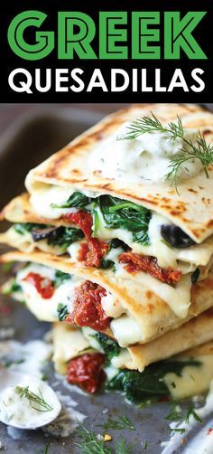 Yogurt Tzatziki Sauce, Greek Yogurt Tzatziki, Greek Quesadillas, Cheesy Quesadilla, Homemade Greek Yogurt, Mediterranean Diet Recipes Dinners, Easy Mediterranean Diet Recipes, Quesadilla Recipes, Makanan Diet