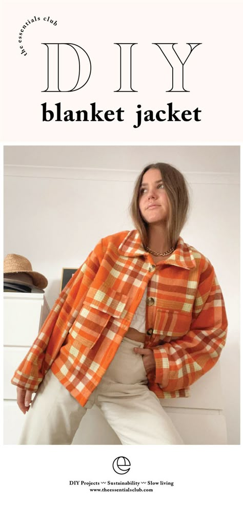 This tutorial takes you through the steps of how to transform a woollen picnic blanket into a cute jacket - the perfect layering winter essential! The DIY process is a fairly straight forward flow and features oversized pockets, lining, buttons and other detailed finishings. Make what you can and ethically source the rest! The Essentials Club is all about sharing the steps to become more resourceful and creative with crafting your own minimal, conscious wardrobe. Layering Winter, Diy Blanket, Winter Sewing, Diy Outfits, Diy Sy, Blanket Jacket, Sewing Machine Projects, Sewing Projects Clothes, Cute Sewing Projects