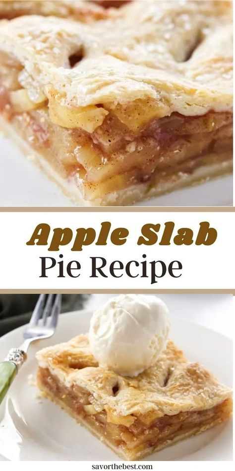 Apple Slab Pie is a classic dessert fit for a crowd! Sweet and tangy cinnamon-spiced apples are baked into our flaky all-butter pie crust and each bite is divine! This easy apple slab dessert is traditional, meaning it’s baked in a standard-sized, baking pan, and results in a more shallow, rectangular pie that’s perfect for larger gatherings. Slab Apple Pie Bars, Apple Slab Bars, Apple Pie Slab Bars, Sheet Pan Apple Pie Bars, Slab Apple Pie Recipe, Apple Pie Slab, Sheet Pan Pie, Apple Pie Bars Easy, Apple Slab Pie Recipe