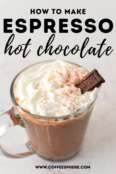 Nespresso Hot Chocolate, Coffee Hot Chocolate Recipes, Espresso Hot Chocolate, Hot Espresso Recipes At Home, Hot Chocolate Coffee Recipe, Hot Espresso Drink Recipes, Espresso Ideas, Winter Coffee Recipes, Chocolate Latte Recipe