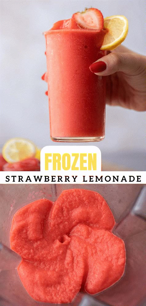 Frozen Strawberry Lemonade, Fun Drink Recipe, Slushie Recipe, Frozen Strawberry, Drink Recipes Nonalcoholic, Refreshing Drinks Recipes, Smoothie Drink Recipes, Homemade Drinks, Summer Snacks