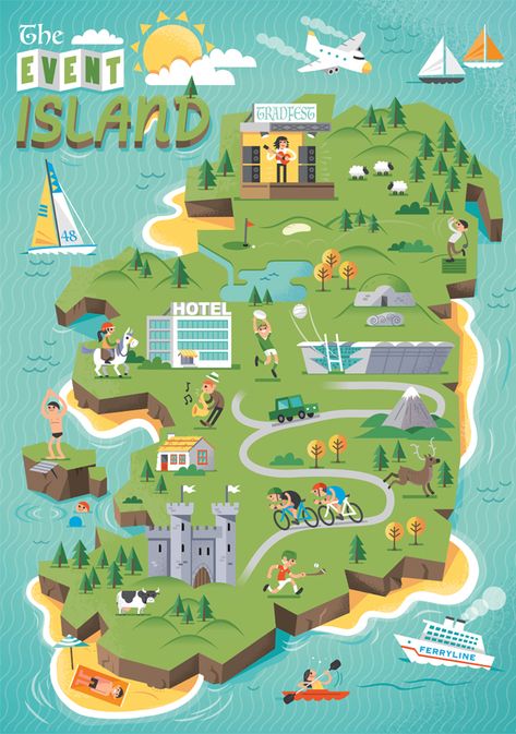 https://www.behance.net/gallery/27236491/Failte-Ireland-Map Maps Illustration Design, Cartoon Map, Ireland Map, Map Projects, Infographic Map, Board Game Design, Town Map, Tourist Map, 카드 디자인