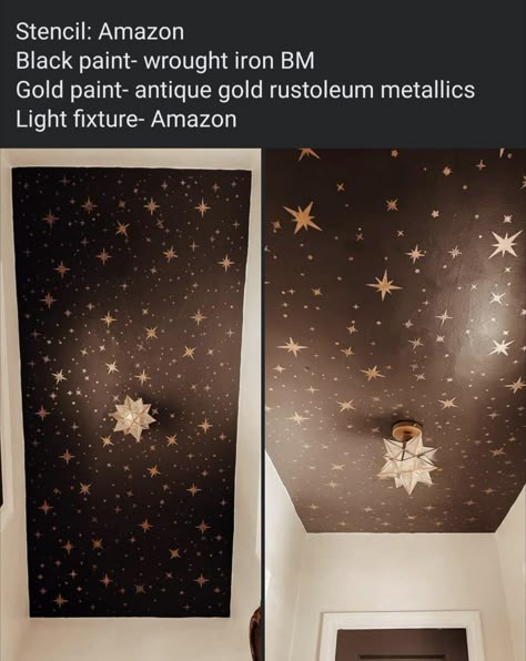 Dark Ceiling Hallway, Starry Ceiling, Creative Wall Art, Dark Home Decor, Dark Home, Creative Wall, Wall Art Ideas, Dream House Decor, Inspirational Wall Art