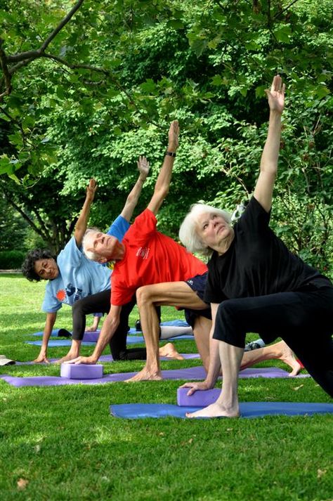 Fit and mindful seniors People Doing Yoga, People Exercising, Senior Yoga, Yoga For Seniors, Senior Health, Outdoor Yoga, Benefits Of Exercise, Senior Fitness, Best Stretches