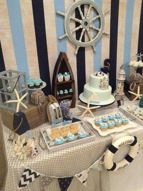 Nautical Baby Shower Boy, Sailor Baby Showers, Sailor Baby, Beach Baby Showers, Nautical Birthday Party, Nautical Themed Party, Baby Shower Ideas For Boys, Nautical Birthday, Boy Baby Shower Ideas