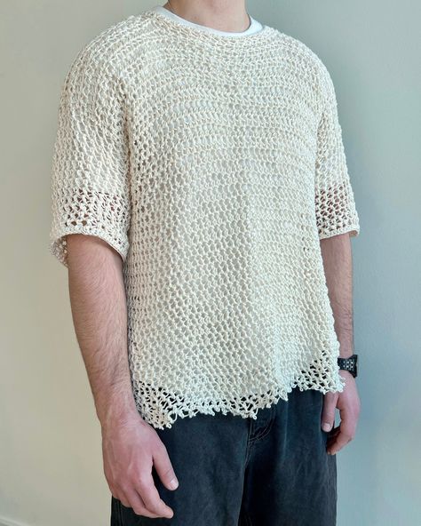 [Promotion] A Modern Men's Crochet T-Shirt With A Comfortable Fit That's Great For All Seasons And Occasions. The Pattern Is Written In Us Crochet Terminology. The Printable Pdf Includes Details Of Materials, Abbreviations, Gauge/Sizing When Applicable, And Detailed Instructions For Crochet And Assembly. Pdf Is In English Only. #crochetfashionmen Knitted T Shirts Men, Crochet Men’s Top, Mens Crochet Fashion, Crochet Tshirt Men, Mens Crochet Ideas, Mens Crochet Top, Men Crochet Ideas, Crochet Top For Men, Crochet Top Men