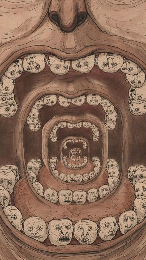 Weird Nature Art, Strange Art Wallpaper, Anatomy Surrealism, Horrifying Art, Horrific Art, Weird Creepy Art, Horror Mouth, Absurdist Art, Lowbrow Art Illustration