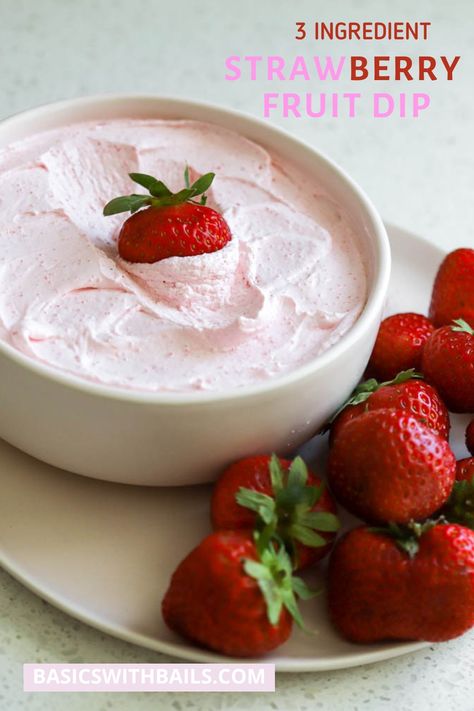 This easy Strawberry Fruit Dip tastes just like that Creamy Cool Whip Fruit Dip we all love but is way healthier. Made with only three ingredients plus some fresh strawberries for dipping you can whip this gluten free and low carb fruit dip up in just a few minutes! The best fruit dip ever! Fruit Dip With Cool Whip, Strawberry Fruit Dip, Dip With Cool Whip, Cool Whip Fruit Dip, Summer Party Recipes, Strawberry Fruit Dips, Strawberry Cheesecake Dip, Yogurt Fruit Dip, Easy Fruit Dip