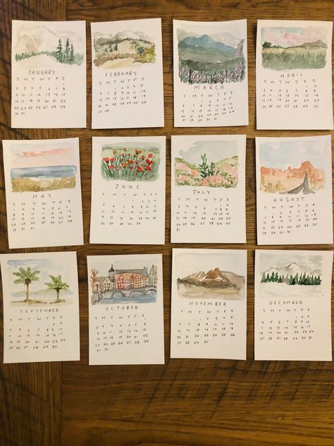 Excited to share this item from my #etsy shop: 2022 Desk Calendar original watercolor Watercolor Months Of The Year, How To Make Your Own Calendar, Hand Painted Calendar Ideas, Framing Watercolor Art, Watercolor Crafts For Adults, Watercolor Calendar Diy, Diy Watercolor Calendar, Diy Calendar Ideas Creative, Watercolor Coastal Art