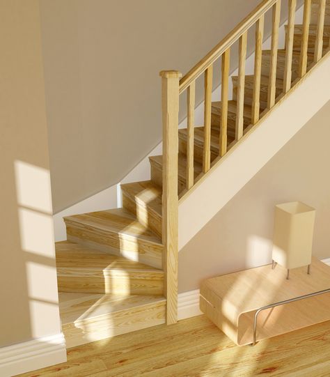 Pine staircase Winder Stairs, Staircase Spindles, Stairs Cladding, Stair Kits, Stairs Renovation, Handrail Design, Building Stairs, Oak Stairs, Wood Staircase