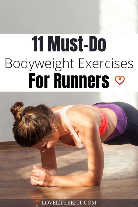 These must-do bodyweight exercises for runners will help you build a powerful runner's body - run stronger, longer and stay injury-free. Essential strength training for runners - find out more... Power Training Workout, Strength Exercises For Runners, Strength For Runners, Workouts For Runners, Running Exercises, Runners Body, Bodyweight Strength Training, Exercises For Runners, Workout Labs