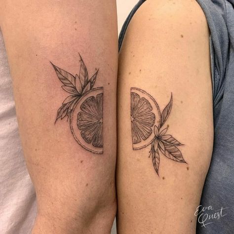 Lemon Tattoo, Fruit Tattoo, Bestie Tattoo, Friendship Tattoos, Tatuaje A Color, Matching Tattoo, Sister Tattoos, Nature Tattoos, Little Tattoos