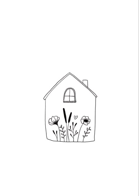 Home Tatoos Ideas, Simple Home Tattoo, Small Home Tattoos, Home Tatoos, Cute Home Illustration, Simple House Tattoo, House Tattoo Minimalist, Tiny House Tattoo, House Tattoo Simple