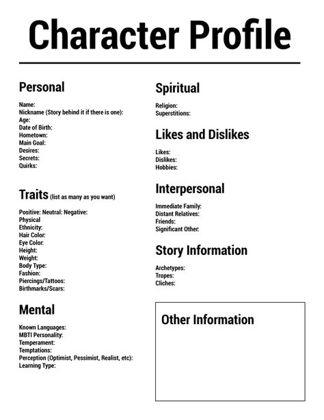 Character Profile Template, Character Sheet Writing, Creating A Character, Profile Template, Writing Inspiration Tips, Writing Dialogue Prompts, Writing Prompts For Writers, Creative Writing Tips, Writing Motivation