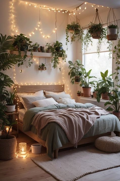 Plant Themed Bedroom Aesthetic, Bedroom Plant Aesthetic, Plant Bedroom Aesthetic, Dream Decorations, Plant Bedroom, Vibe Bedroom, Room Vibes, Plant Room, Bedroom Plants