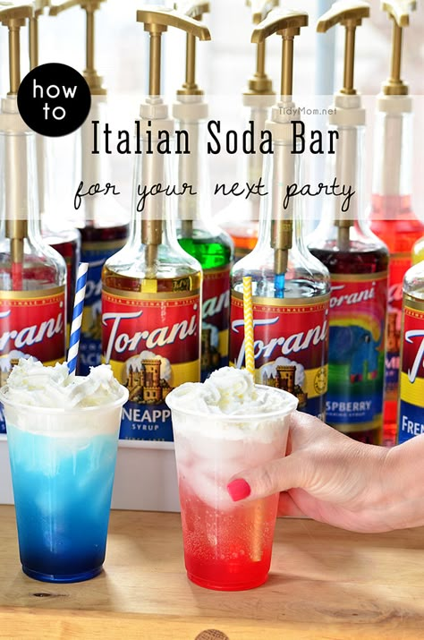 Summer Refreshers, Torani Syrup Recipes, Italian Soda Bar, Italian Sodas, Italian Cream Soda, Torani Syrup, Soda Bar, Soda Flavors, Italian Party