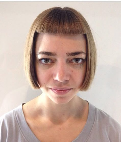 Hair cut by Valentina #bob #fringe #hairdare Funny Short Haircut, Fringe Short Hairstyles, Cute Fringe Haircuts, Fringe Haircut Short Hair, Fringe For Straight Hair, Bangs Meme Hair Funny, The Chanel Haircut, Straight Short Haircut With Bangs, Funny Bangs Hair