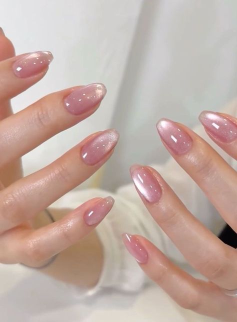 Almond Nails For Tan Skin, Girly October Nails, White Chrome Over Pink Nails, Clear Glass Nails Acrylic, Pink Nails For Bride, Gel Nails Ideas Light Pink, Cute Pink Sparkly Nails, Marble Heart Nails, Blush Pink Sparkle Nails