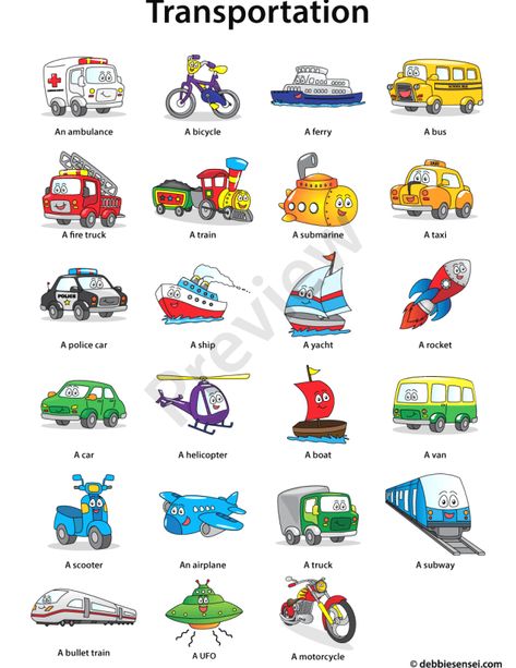 Preschool English Corner: Last Unit Resources 49A Transportation Flashcards, Vocabulary For Kids, Types Of Vehicles, Transportation Preschool, English Activities For Kids, Learning English For Kids, English Worksheets For Kids, English Vocab, Kids English