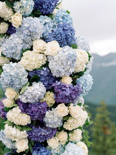 Blue Purple Hydrangea Wedding, Purple And Blue Summer Wedding, Blue Purple And Ivory Wedding, Blue And Purple Flower Arrangements Wedding, Navy Blue And Lavender Wedding Centerpieces, White Blue And Purple Wedding, Lavender Blue And White Bouquet, Blue Pink Lavender Wedding, Periwinkle Flower Arrangements