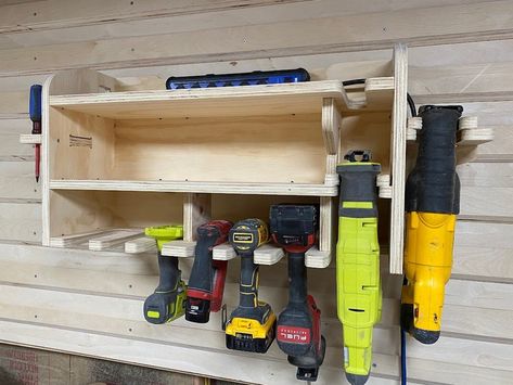 Reciprocating Saw Storage, Power Tool Charging Station, Charging Station Cabinet, Tool Charging Station, French Cleats, Modern Industrial Furniture, Flash Lights, Workshop Layout, Drill Holder